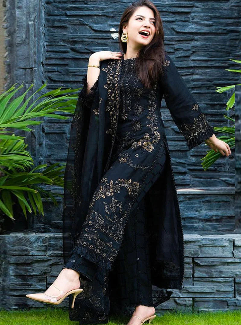 Lawn 3PC Embroidered Shirt with Organza Embroidered Dupatta- 5012